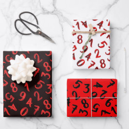 Niedliche Zahlen Weiß Schwarzes Muster Mathematik Geschenkpapier Set