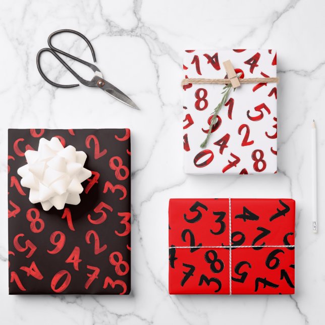Niedliche Zahlen Weiß Schwarzes Muster Mathematik Geschenkpapier Set (Vorderseite)