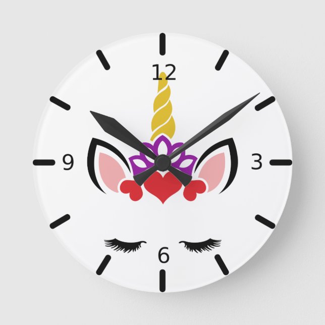 Niedliche Zauber-Einhorn-Uhr Runde Wanduhr (Vorderseite)