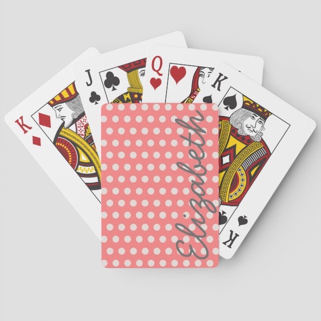Niedliche zauberhafte gummirosa Polka-Punkte Spielkarten (Rückseite)