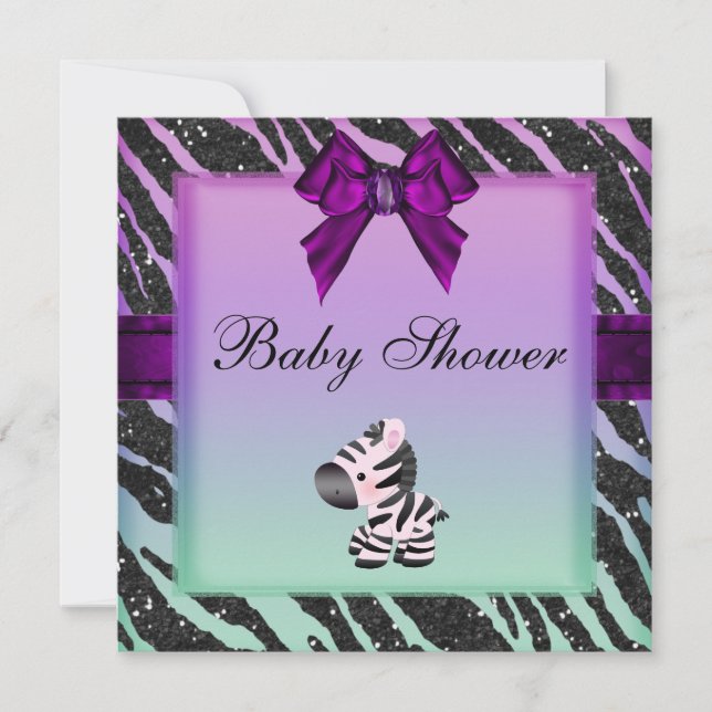 Niedliche Zebra & Animal Print Glitzer Babydusche Einladung (Vorderseite)