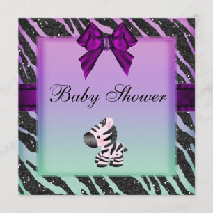 Niedliche Zebra & Animal Print Glitzer Babydusche Einladung