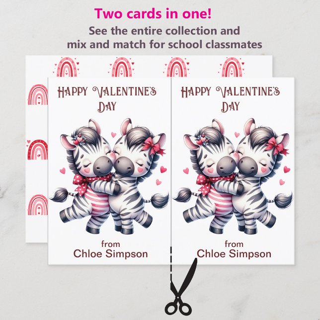 Niedliche Zebra Couple Kid's Valentine-Klassenzimm Postkarte (Von Creator hochgeladen)