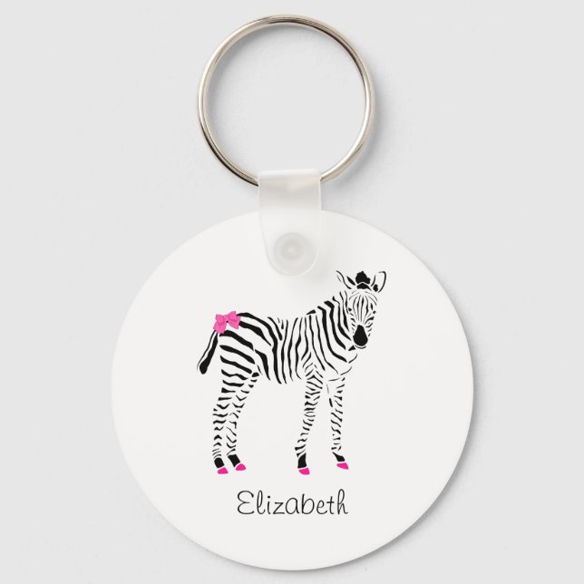 Niedliche Zebra in Pink und Schwarz Schlüsselanhänger (Vorderseite)