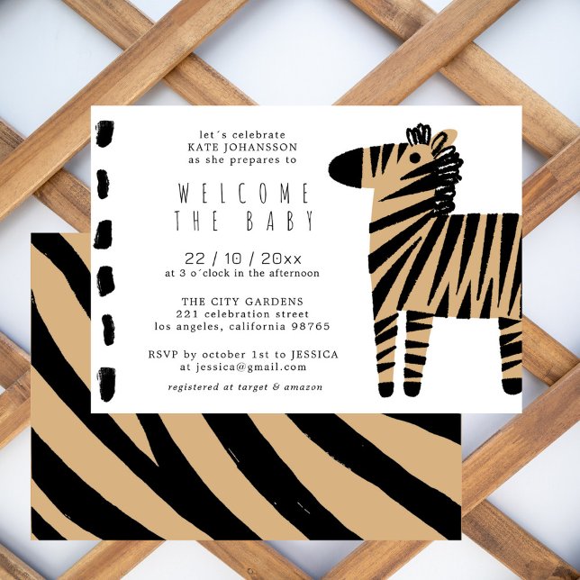 Niedliche Zebra Natural Baige Baby Dusche Einladun Einladung (Von Creator hochgeladen)