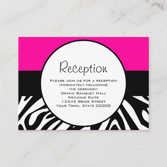Niedliche Zebra Print Custom Hot Pink Empfang Info Begleitkarte (Vorderseite)