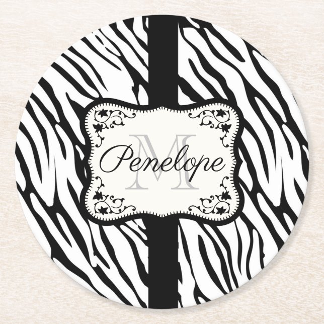 Niedliche Zebra Print Runder Pappuntersetzer (Vorderseite)