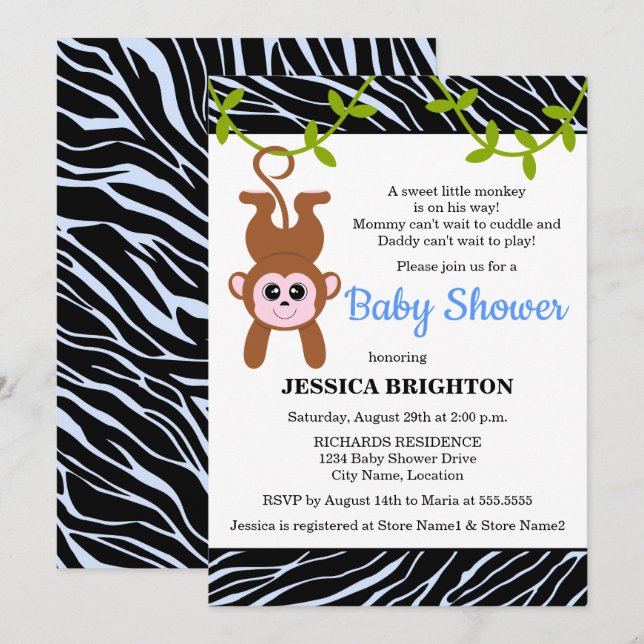 Niedliche Zebra Stripes Babydusche Einladung (Vorne/Hinten)