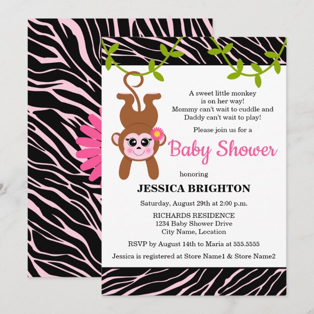 Niedliche Zebra Stripes Babydusche Einladung (Vorne/Hinten)
