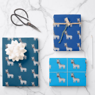 Niedliche Zebra Zoo Tiere Schwarz-weiß Blue Geschenkpapier Set