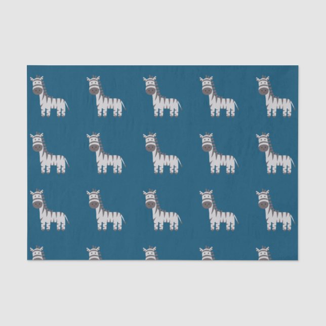 Niedliche Zebra Zoo Tiere Schwarz-weiß Blue Seidenpapier (Vorderseite)