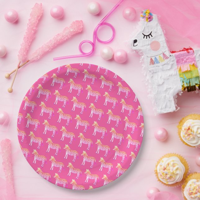 Niedliche Zebras Pink Babydusche Pappteller (Party)