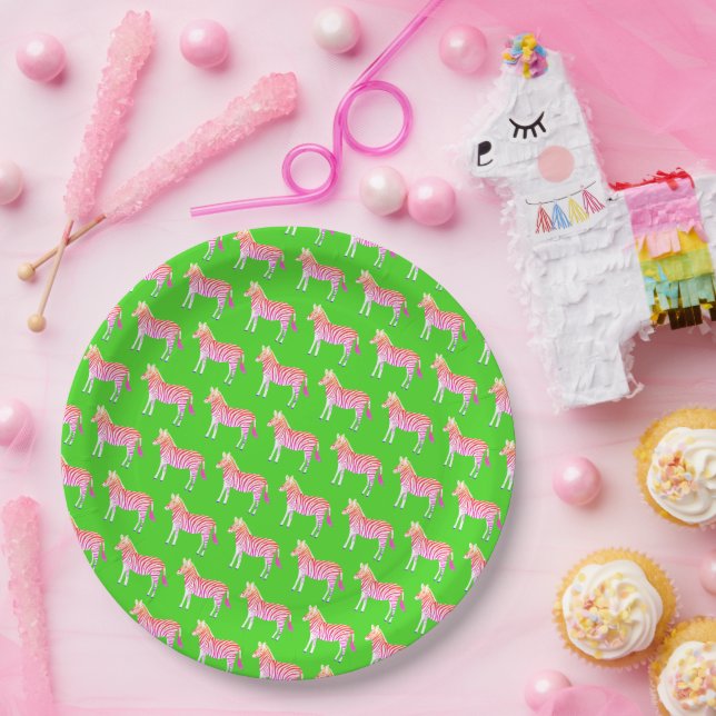 Niedliche Zebras Pink Lime Green Baby Dusche Pappteller (Party)