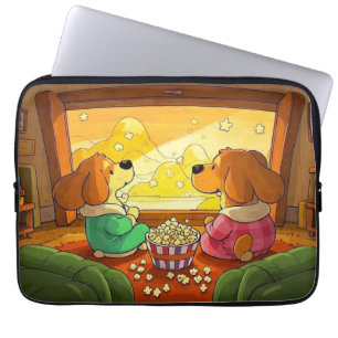 Niedliche Zeichentrickhunde Popcorn und Film Laptopschutzhülle