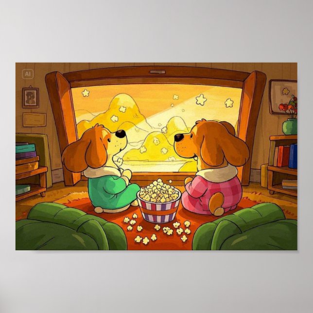 Niedliche Zeichentrickhunde Popcorn und Film Poster (Vorne)