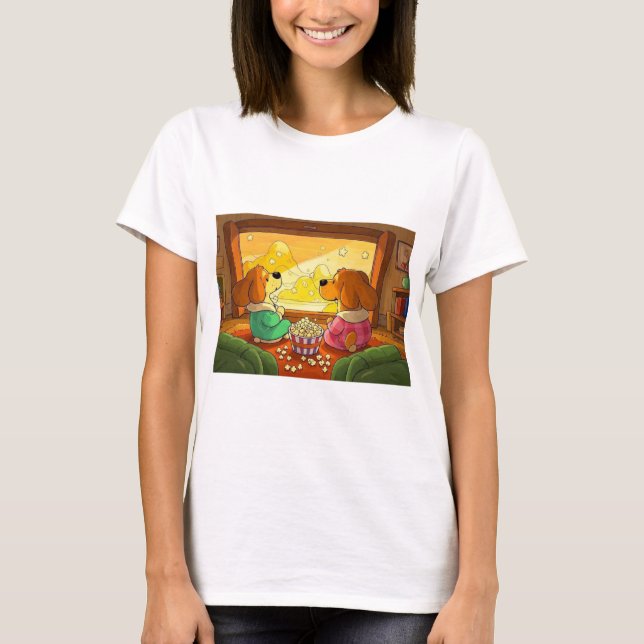 Niedliche Zeichentrickhunde Popcorn und Film T-Shirt (Vorderseite)