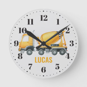 Niedliche Zement LKW Boys Schlafzimmer Kinderzimme Runde Wanduhr