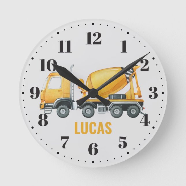 Niedliche Zement LKW Boys Schlafzimmer Kinderzimme Runde Wanduhr (Vorderseite)