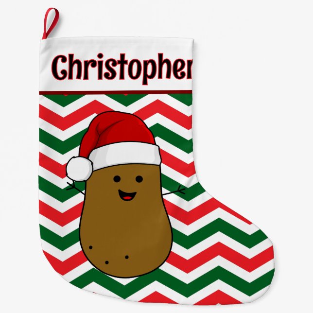 Niedliche Zickzack Potato-Mustermeldung Großer Weihnachtsstrumpf (Vorderseite)