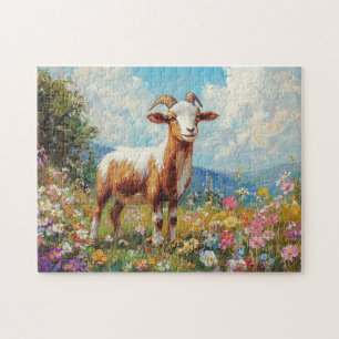 Niedliche Ziege farbenfrohe Wildblume Wiese