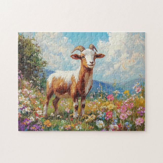 Niedliche Ziege farbenfrohe Wildblume Wiese (Horizontal)