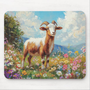 Niedliche Ziege farbenfrohe Wildblume Wiese Mousepad