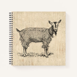 Niedliche Ziege mit Bell Illustration Antike Schri Notizbuch