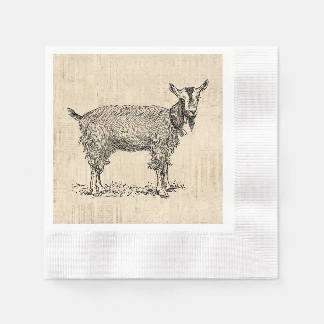 Niedliche Ziege mit Bell Illustration Antike Schri Serviette (Vorderseite)