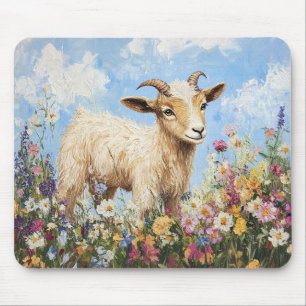 Niedliche Ziege, umgeben von Wildblumen Mousepad