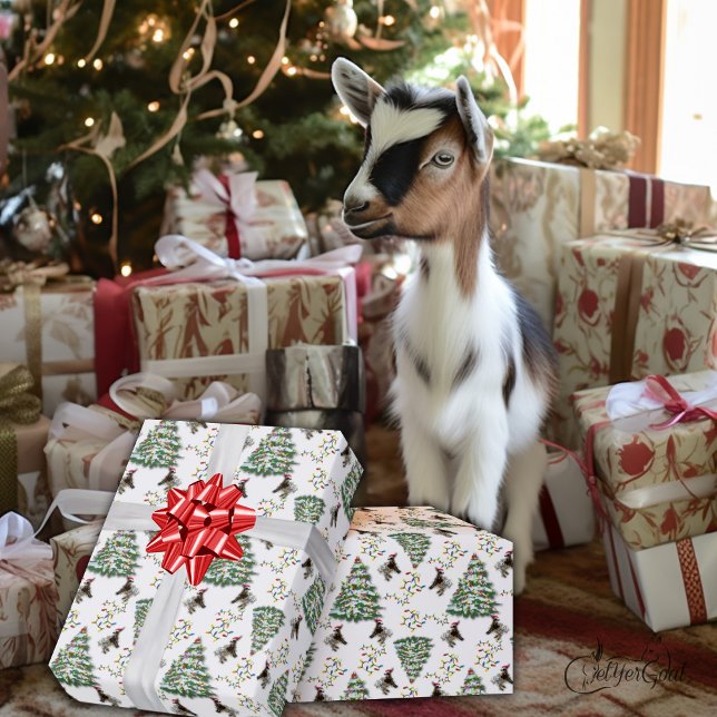 Niedliche Ziege Weihnachtsbaum dekorieren Geschenkpapier (Von Creator hochgeladen)