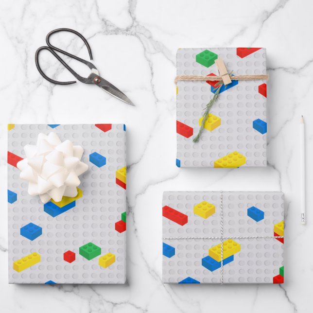 Niedliche Ziegel Gebäude Blockiert Kindermuster Geschenkpapier Set (Vorderseite)