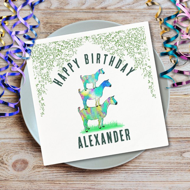 Niedliche Ziegen Farbige Tierkunst Geburtstagspart Serviette (Cute goats colorful animal art birthday party custom napkins)