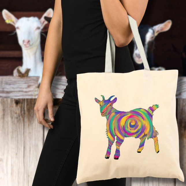 Niedliche Ziegenfarben Farm Tierart Tragetasche (Cute goat colorful farm animal art tote bag)