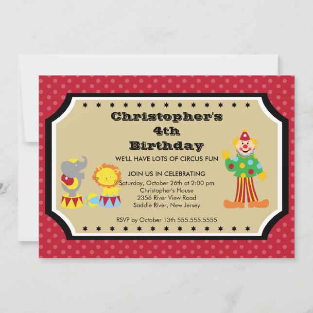 NIEDLICHE Zirkus-Kindergeburtstag-Party Einladung (Vorderseite)