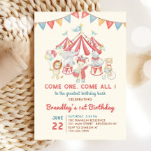 Niedliche Zirkustiere Karneval Geburtstag Einladun