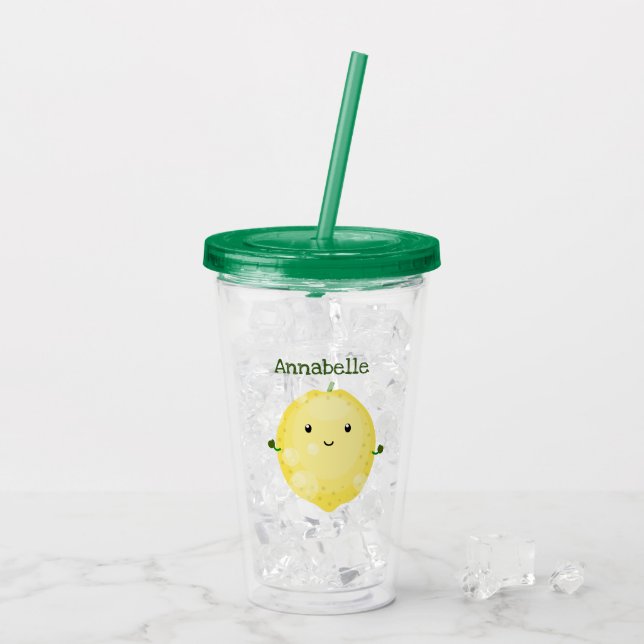 Niedliche Zitronenfrüchte Cartoon Blasen Veranscha Acryltrinkbecher (Rückseite Ice)