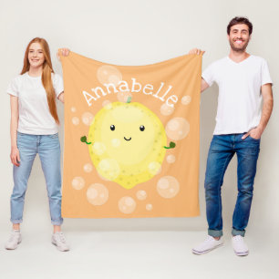 Niedliche Zitronenfrüchte Cartoon Blasen Veranscha Fleecedecke