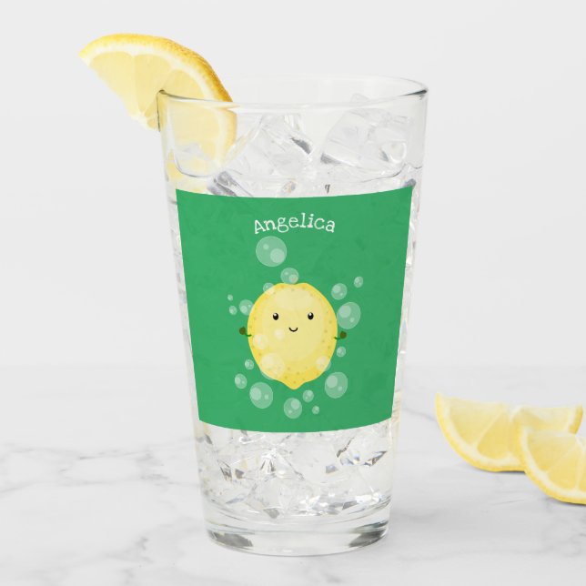 Niedliche Zitronenfrüchte Cartoon Blasen Veranscha Glas (Vorderseite Ice)