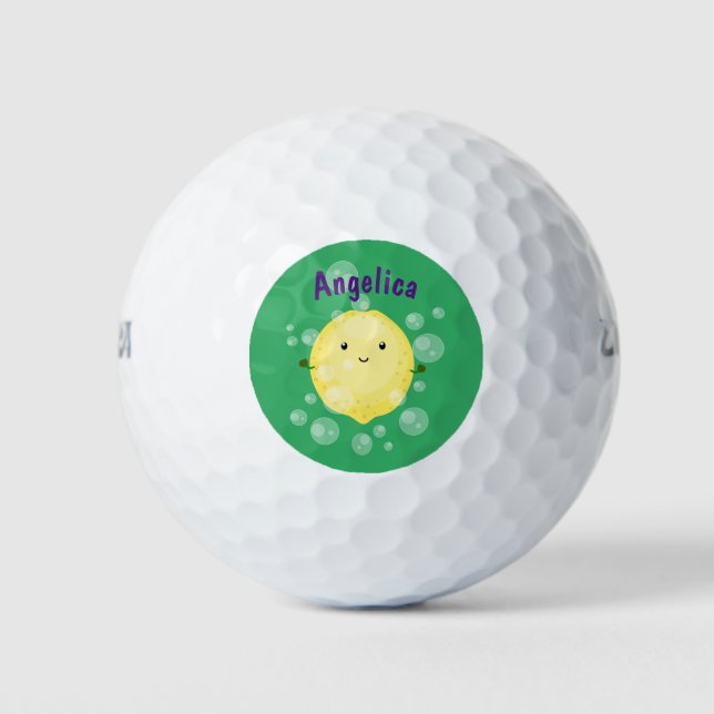 Niedliche Zitronenfrüchte Cartoon Blasen Veranscha Golfball (Vorderseite)