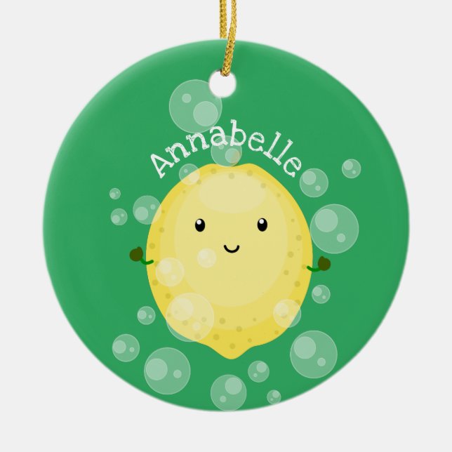 Niedliche Zitronenfrüchte Cartoon Blasen Veranscha Keramik Ornament (Vorne)