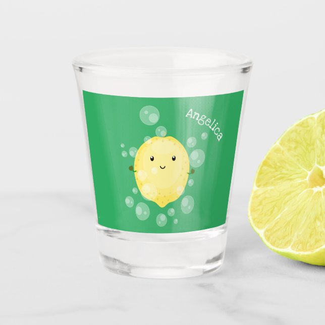 Niedliche Zitronenfrüchte Cartoon Blasen Veranscha Schnapsglas (Vorderseite)