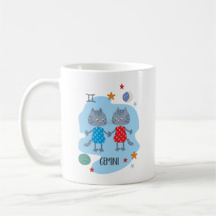 Niedliche Zodiakkatze Gemini Kaffeetasse