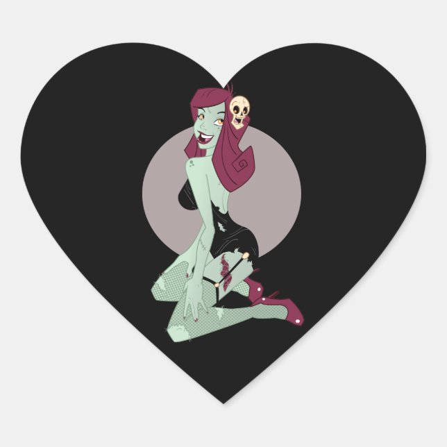 Niedliche Zombie-Button-Up-Girl Herz-Aufkleber (Vorderseite)
