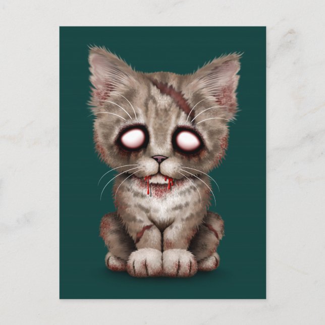Niedliche Zombie Kitten Cat on Aquamarin Blue Postkarte (Vorderseite)