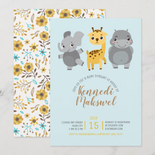 Niedliche Zoo Animals Kinderdusche Einladung