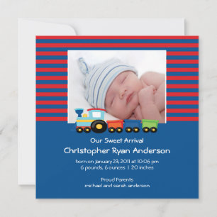 Niedliche Zug-Baby-Jungen-Foto-Mitteilung Ankündigung