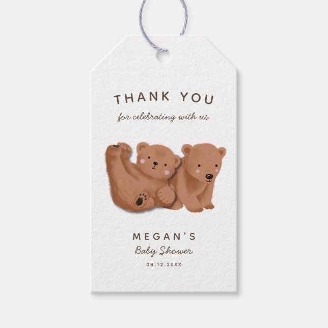 Niedliche Zweibären Thema Kinderdusche Danke Geschenkanhänger (Vorderseite)