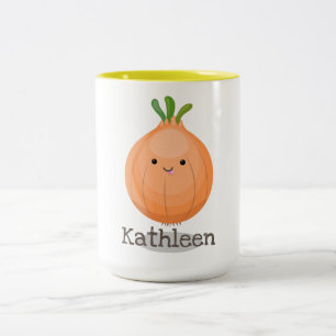 Niedliche Zwiebel-Cartoon-Abbildung Zweifarbige Tasse