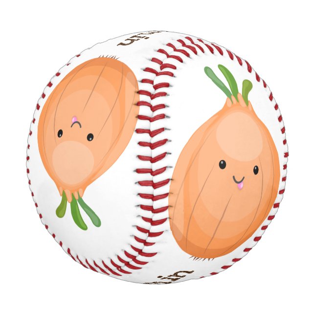 Niedliche Zwiebelgrün-Cartoon-Abbildung Baseball (Schrägansicht)