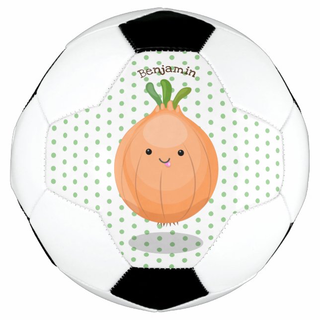 Niedliche Zwiebelgrün-Cartoon-Abbildung Fußball (Vorderseite)